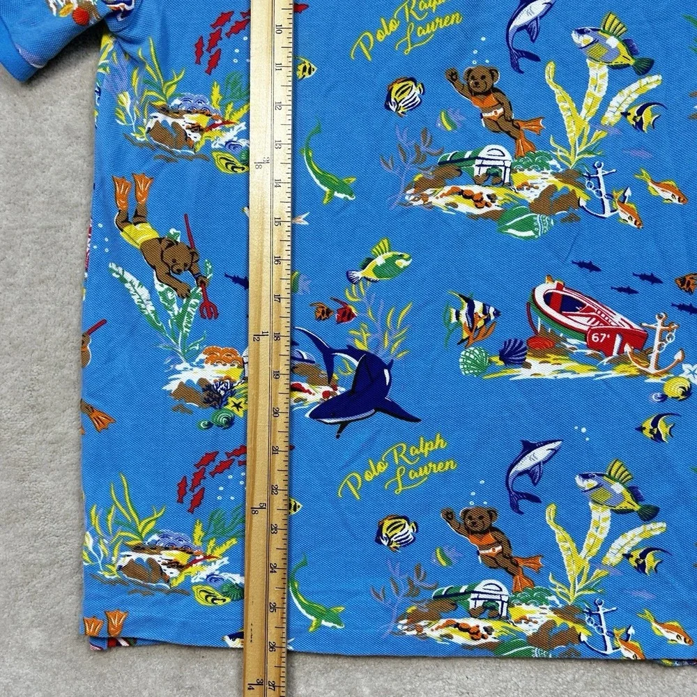 Ralph Lauren Polo Shirt Boys XL 18-20 Scuba Bear All Over Print Summer Mesh Knit